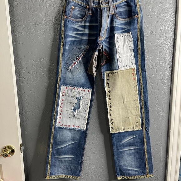 Tough JeanSmith vintage men size 28 patchwork embellished/whiskering jeans - Picture 11 of 12
